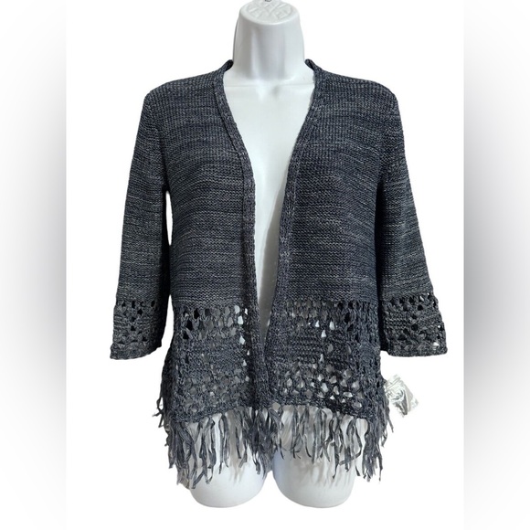 NWOT Style & Co. Blue Open Front Sweater Cardigan Fringe 3/4 Sleeve Sz S - Picture 1 of 6